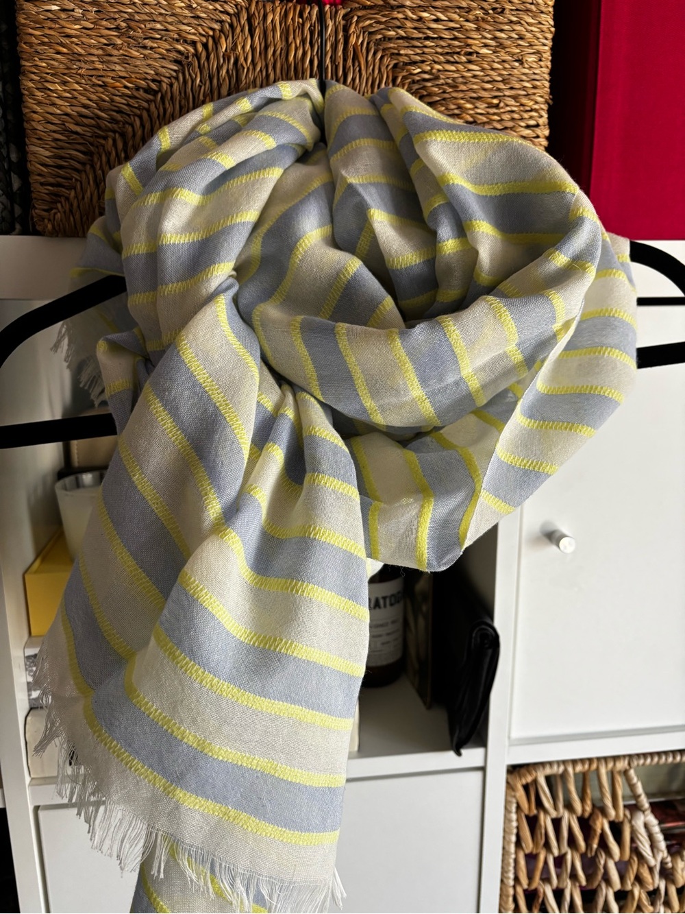 Banana Republic Pale Gray, Yellow & Light Blue Striped Scarf
